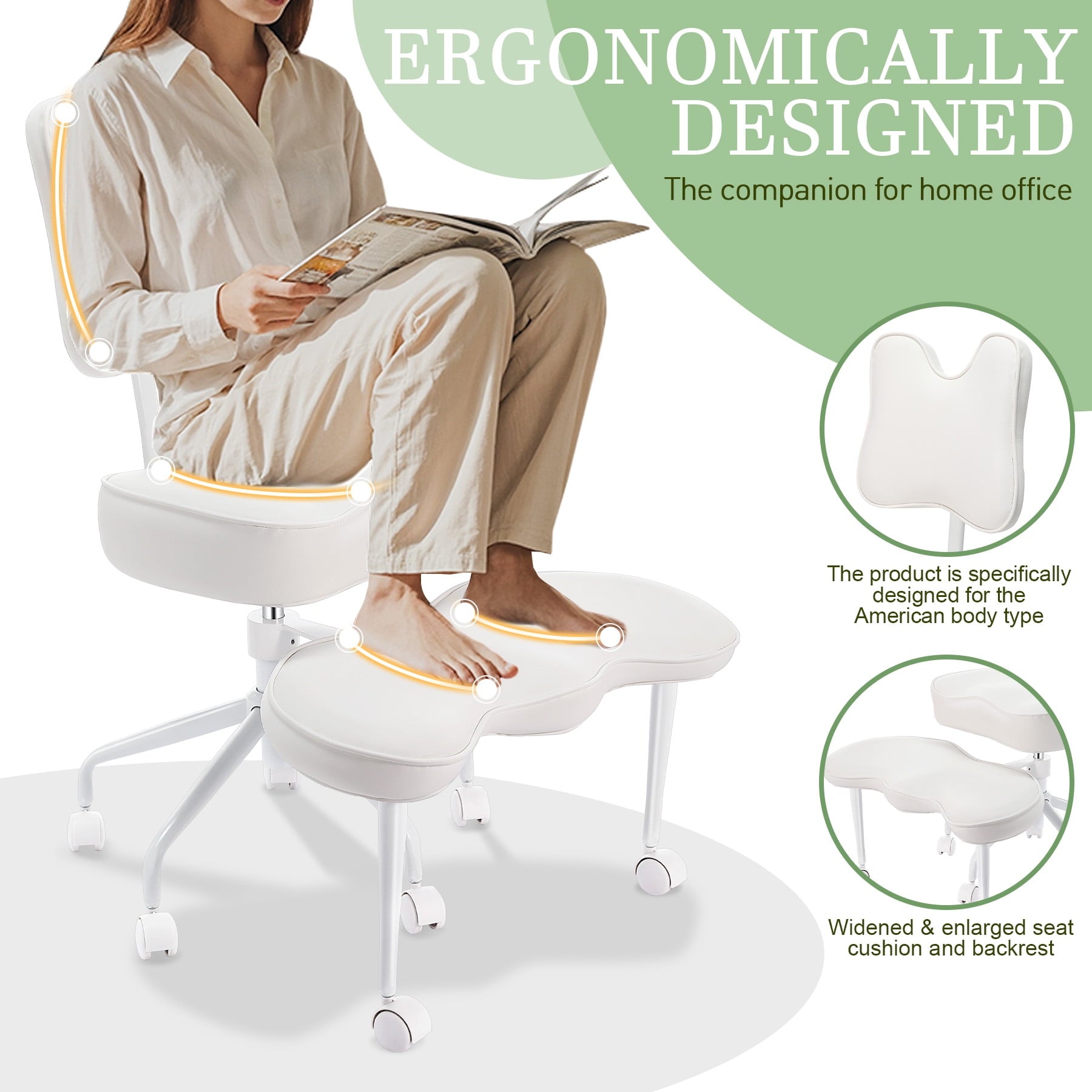 Cross Legged Office Chair with Wheels#color_White