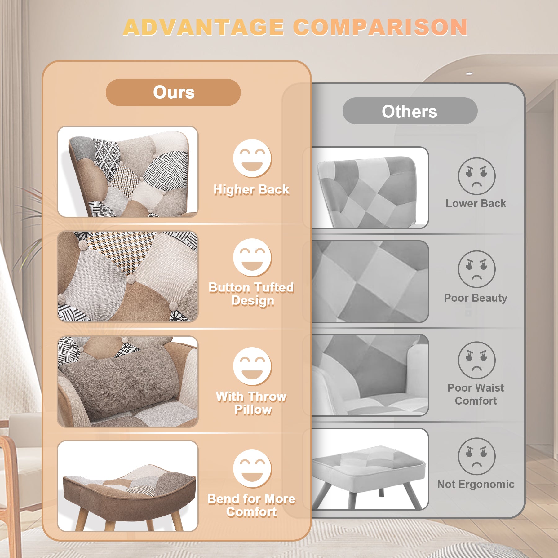 Accent Armchair with Ottoman Single Sofa Chair#color_Brown