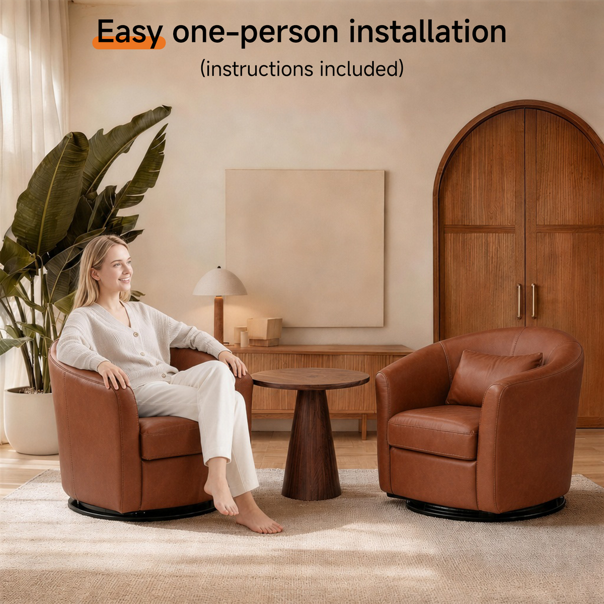 HomeMiYN 360° Swivel Relaxing Chair with Storage for Living Room
