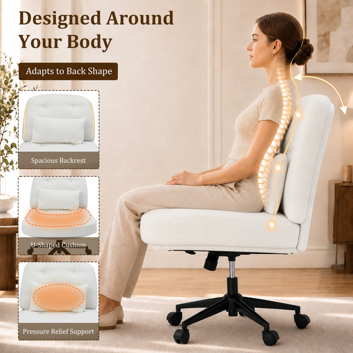 HomeMiYN Adjustable Armless Office Chair, Swivel Back Design