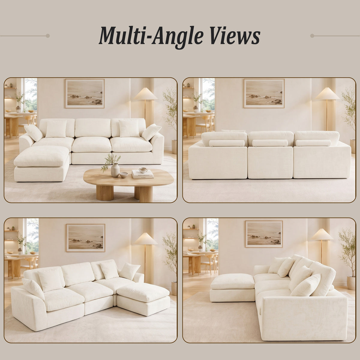 HomeMiYN 281cm 3-Seater L-Shaped Modular Corner Sofa, Chenille Fabric, Non-Vacuum Packaged
