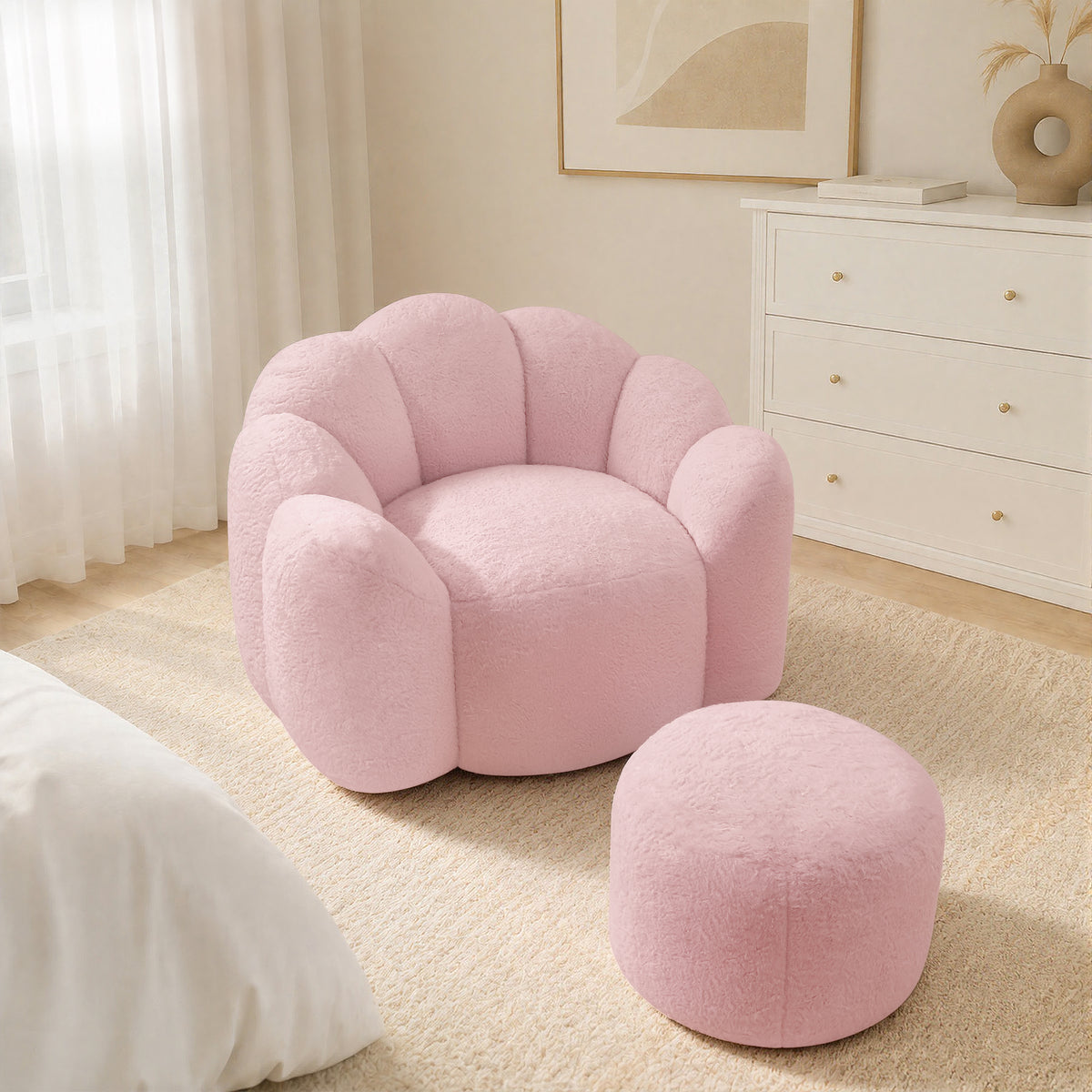 HomeMiYN Plush Bean Bag Chair with Stool for Living Room and Bedroom
