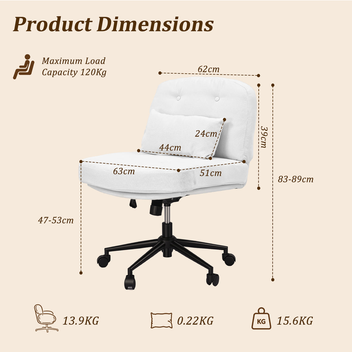 HomeMiYN Adjustable Armless Office Chair, Swivel Back Design