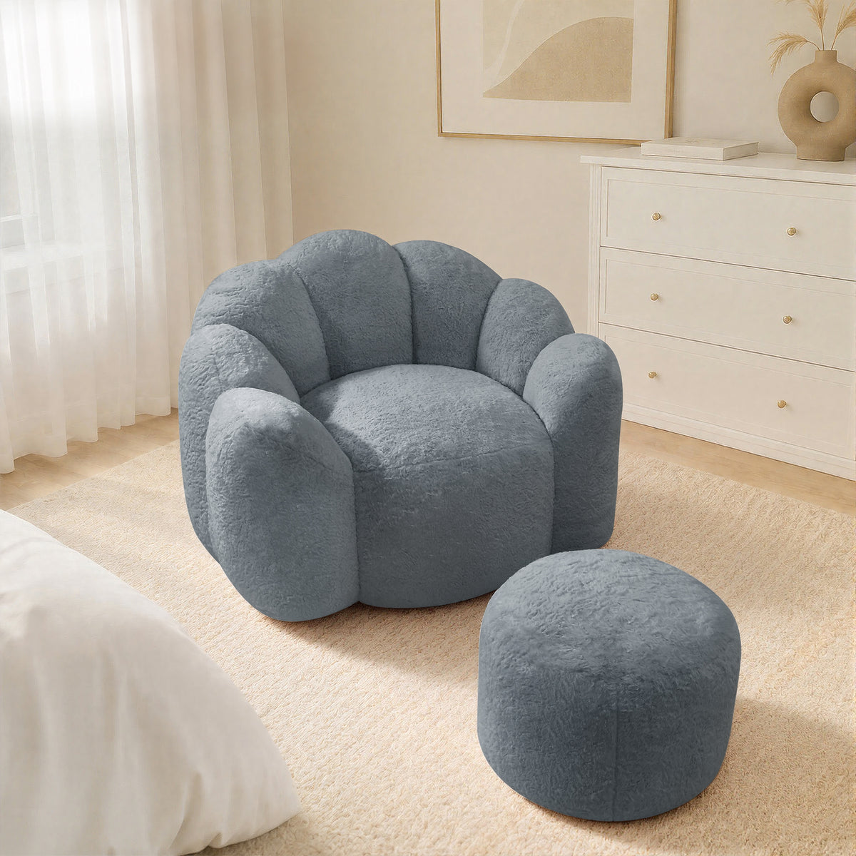 HomeMiYN Plush Bean Bag Chair with Stool for Living Room and Bedroom