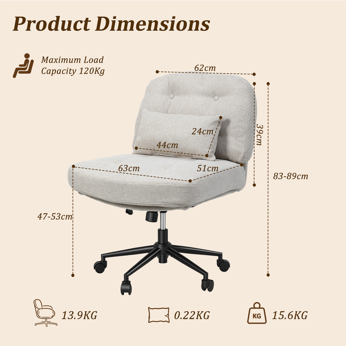 HomeMiYN Adjustable Armless Office Chair, Swivel Back Design
