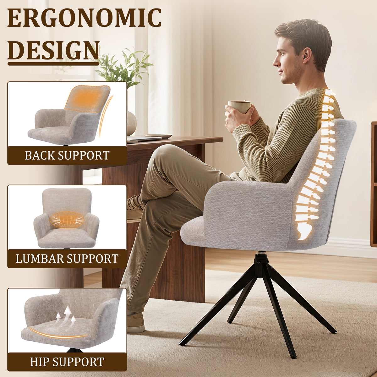 HomeMiYN Set of 2 360° Rotatable Dining Chairs with Armrests