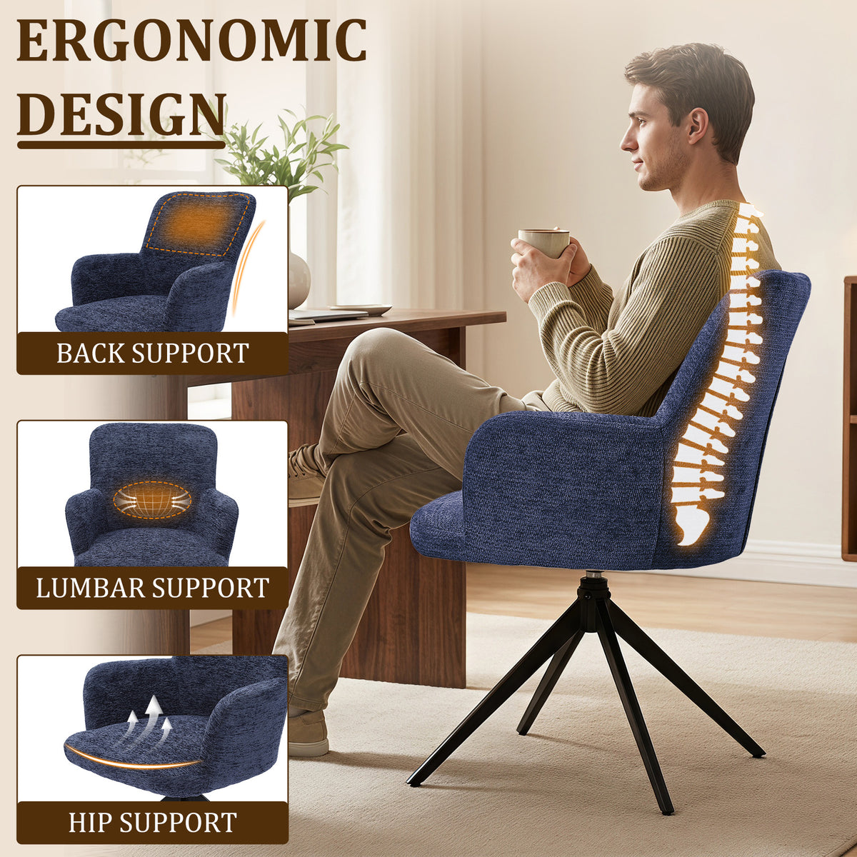 HomeMiYN Set of 2 360° Rotatable Dining Chairs with Armrests