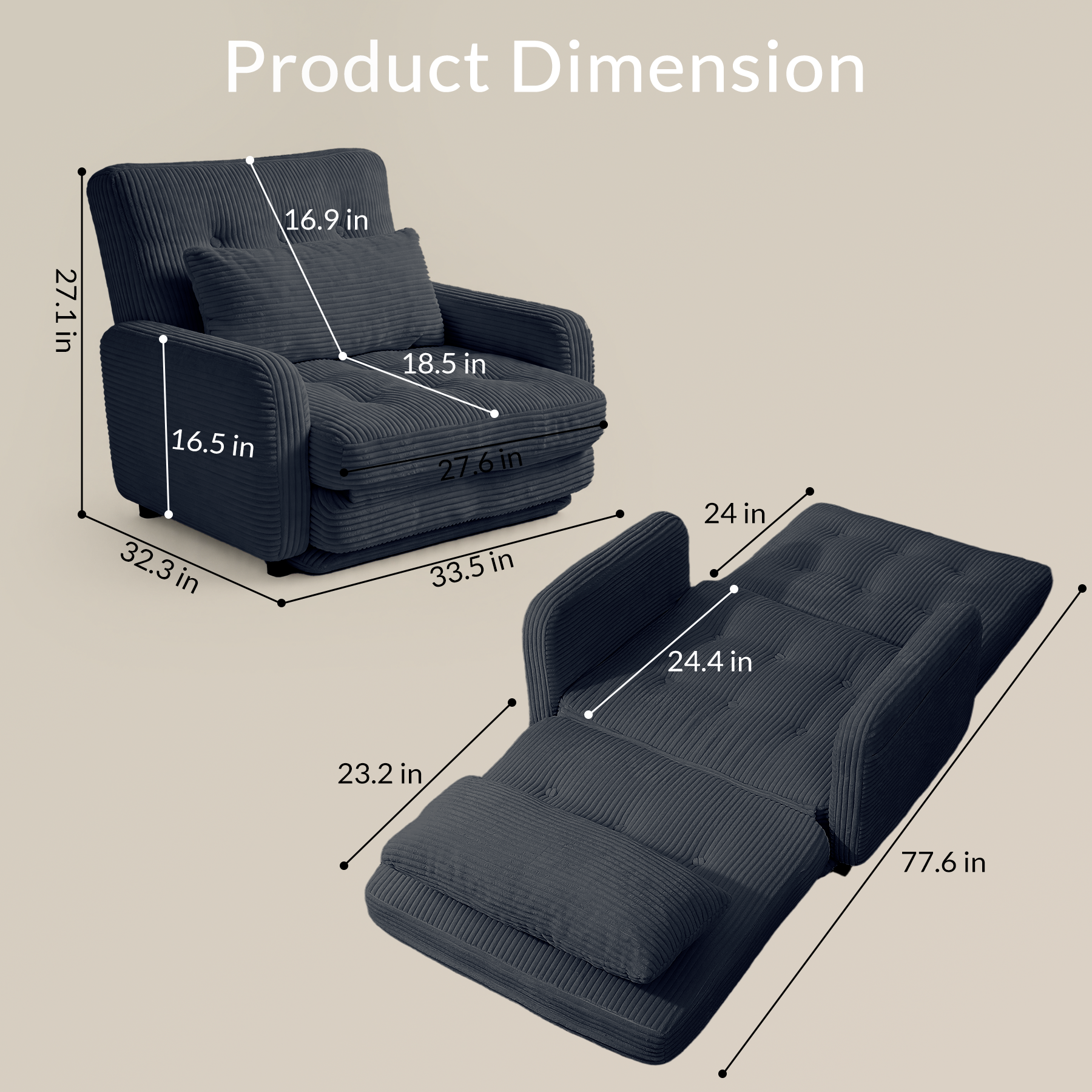 HomeMiYN Folding Sofa Bed in grey color #color_Grey