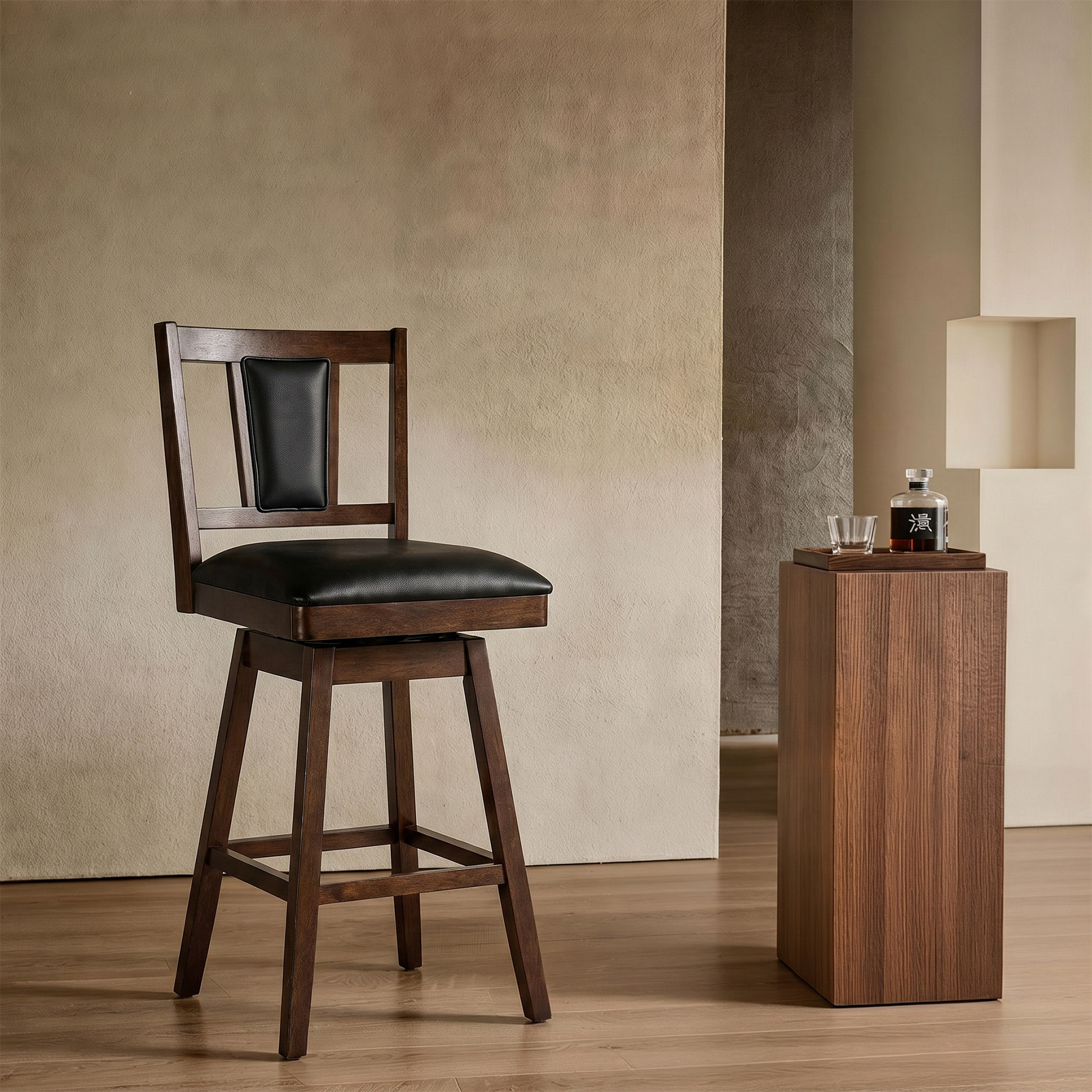 Austen 2 Set of Swivel Bar Stool with Vertical Padded Back & Seat – Mid-Century Modern Counter Height Chair