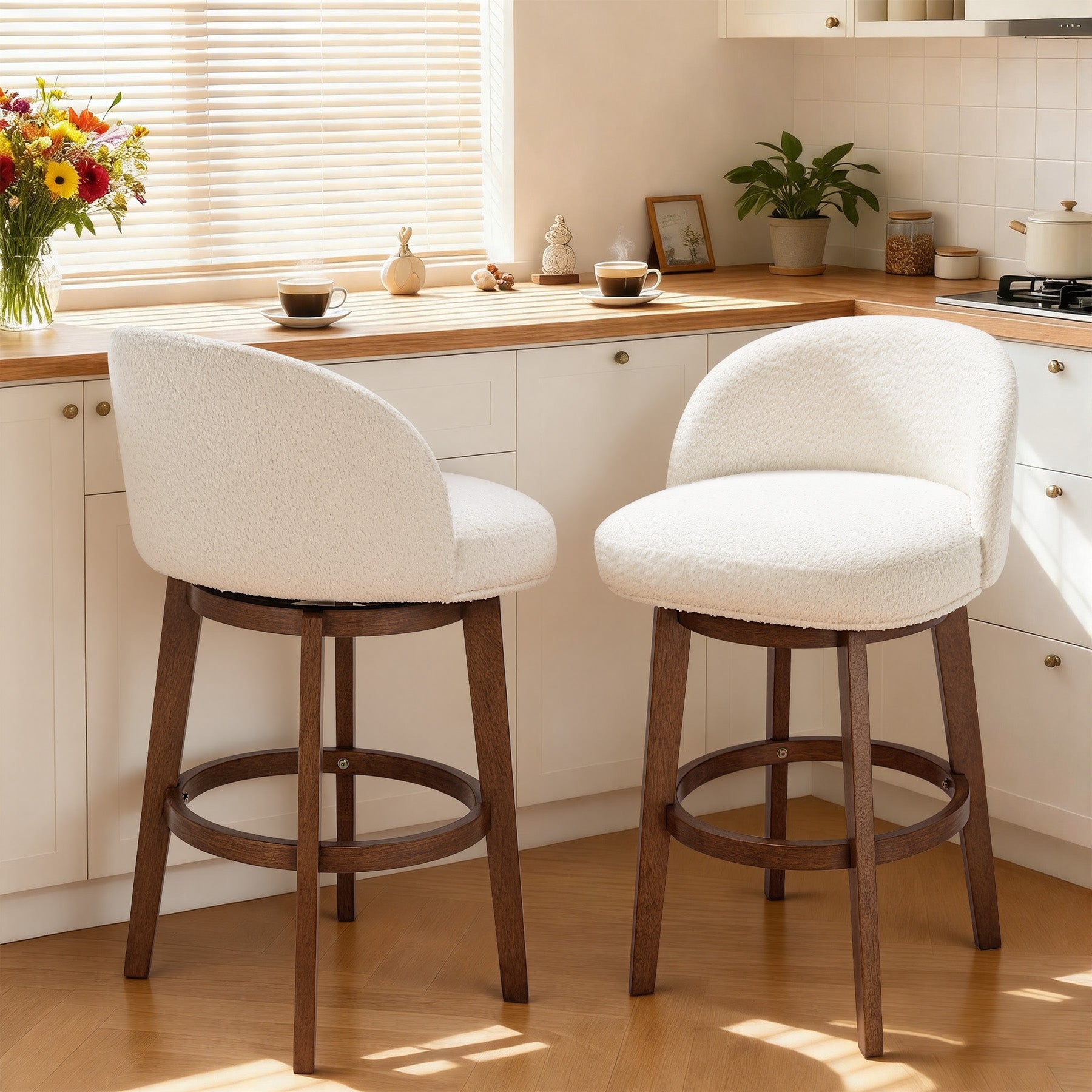 Modern Swivel Bar Stool #base-shape_Round Base #color_Monaco Cream
