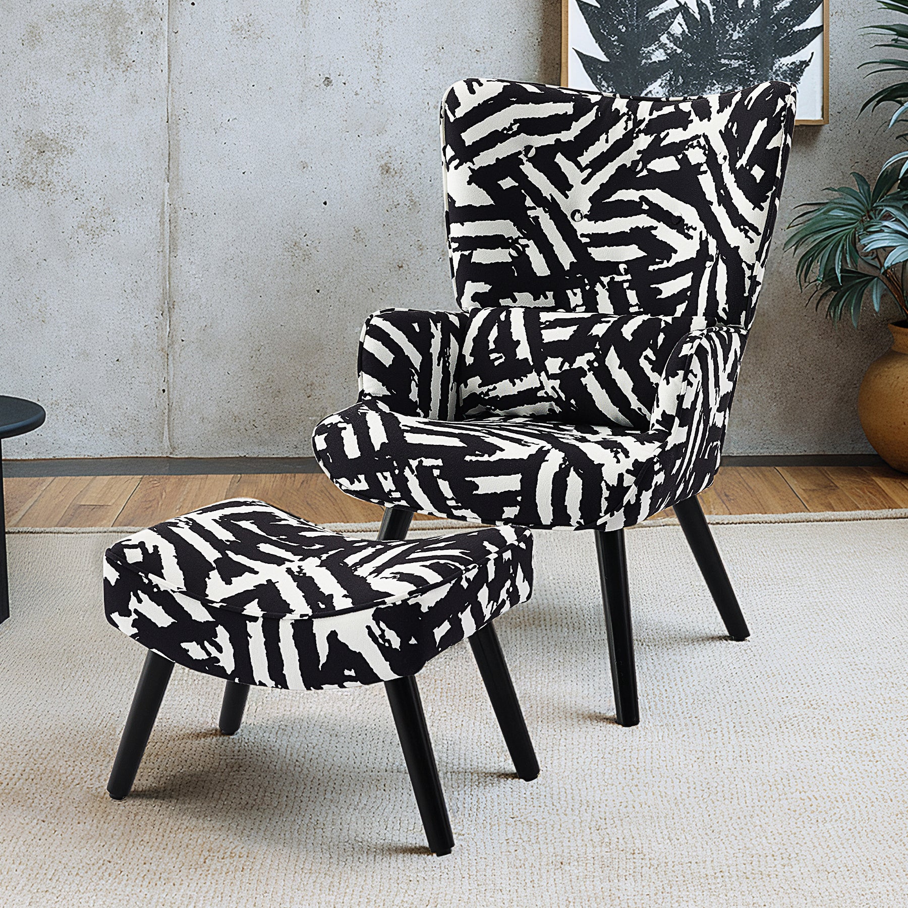 Printed Single Seater Sofa in Faux Linen Fabric
