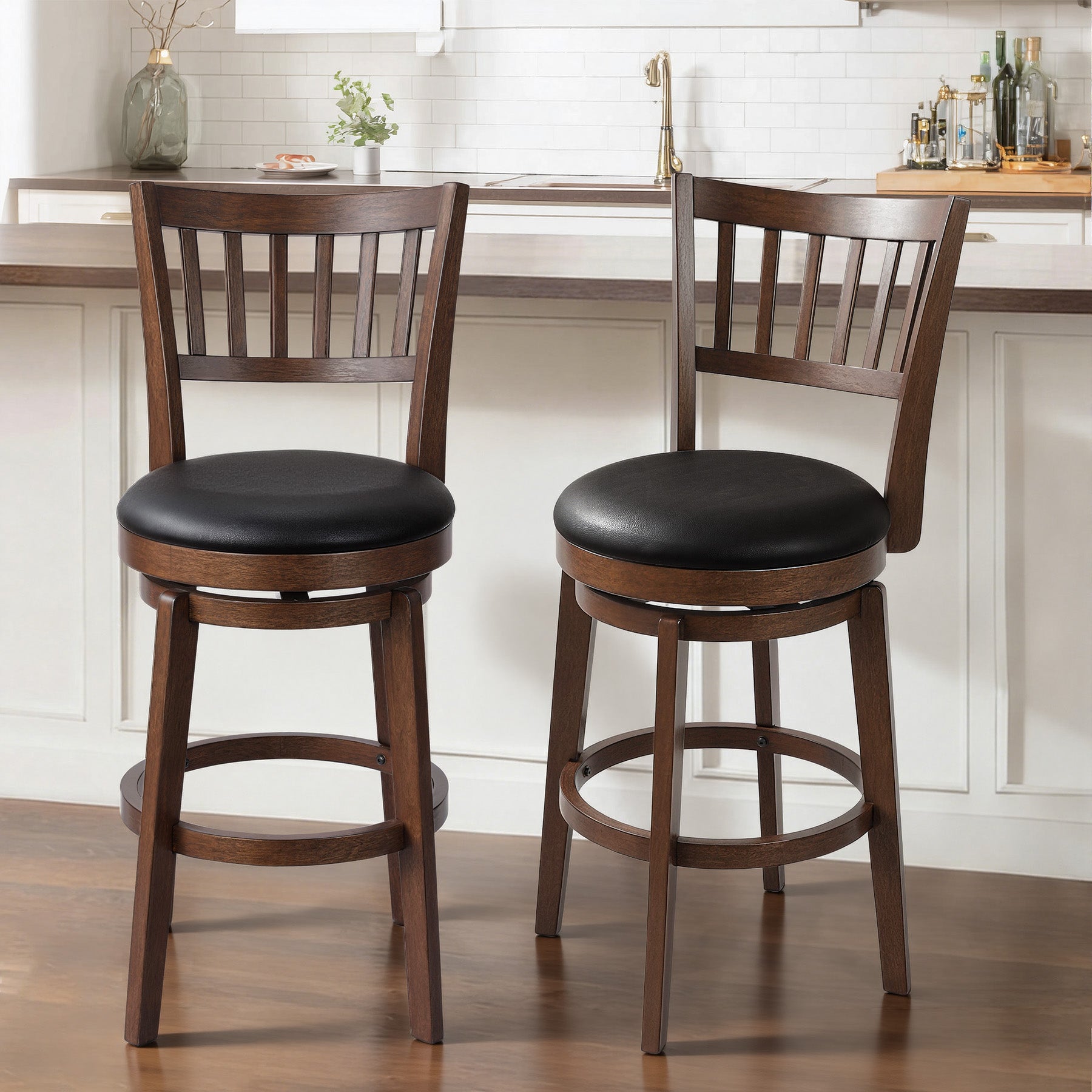 2 Set of Swivel Bar Stool with Padded Back & Seat – Mid-Century Modern Counter Height Chair