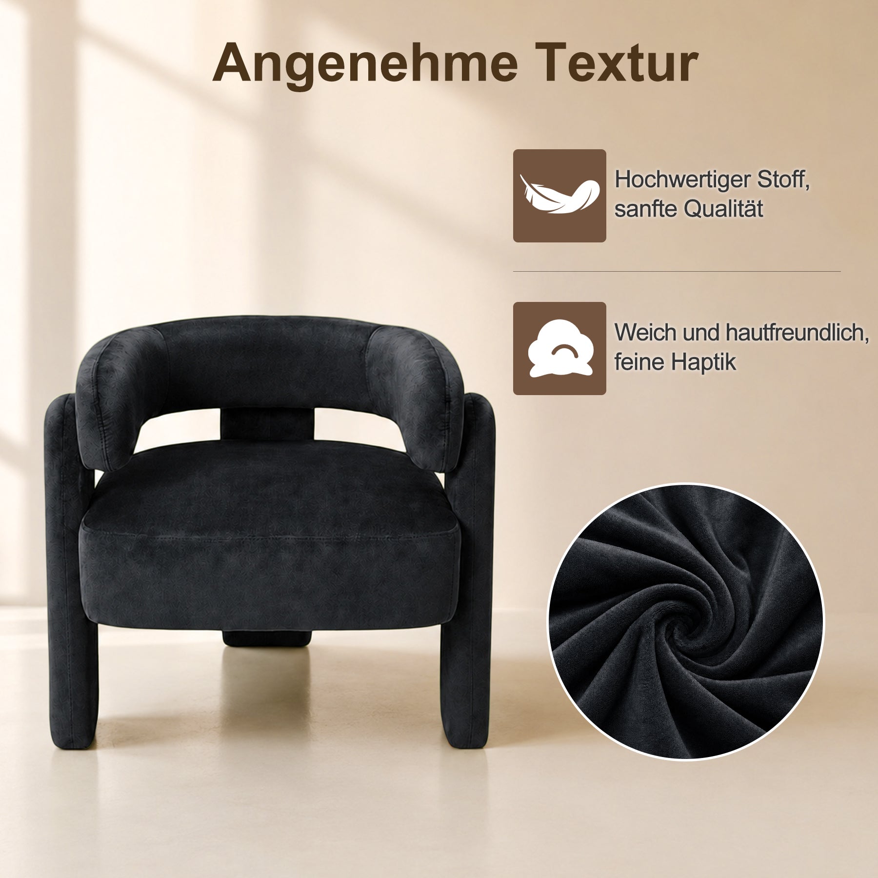 Geschwungener Samt-Sessel, Massivholzrahmen, Orange | Bequemer Sessel, ergonomisches Design, stabile Füße, maximale Belastbarkeit 120 kg, für Wohnzimmer, Schlafzimmer und Leseecke