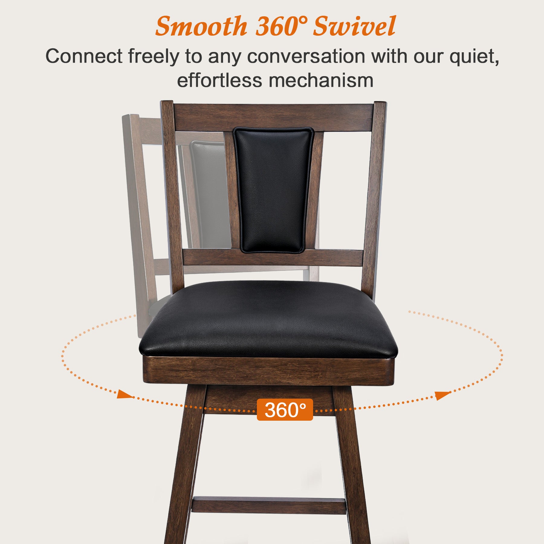 2 Set of Swivel Bar Stool with Vertical Padded Back & Seat – Mid-Century Modern Counter Height Chair