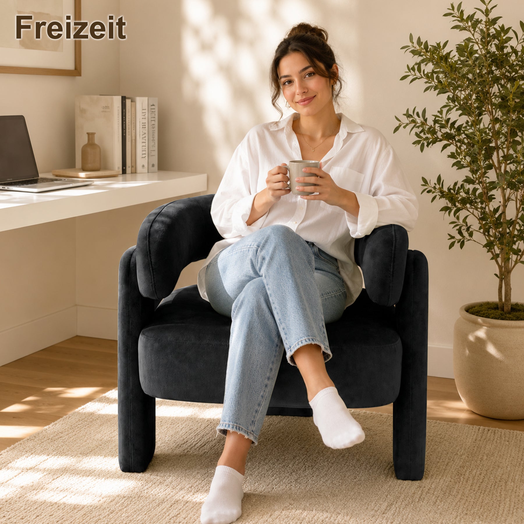 Geschwungener Samt-Sessel, Massivholzrahmen, Orange | Bequemer Sessel, ergonomisches Design, stabile Füße, maximale Belastbarkeit 120 kg, für Wohnzimmer, Schlafzimmer und Leseecke