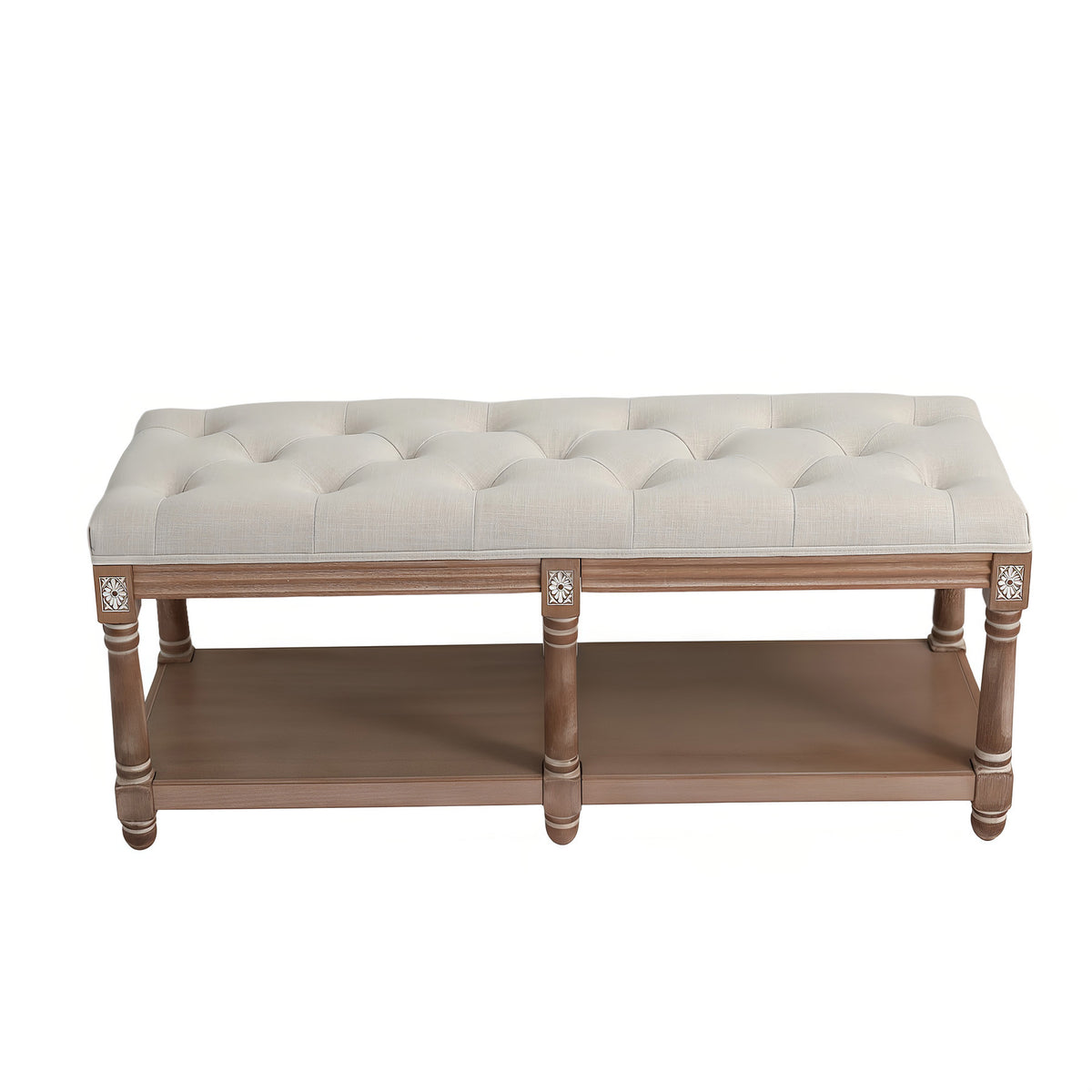HomeMiYN 2-Seat Upholstered Storage Bench for Hallway and Bedroom