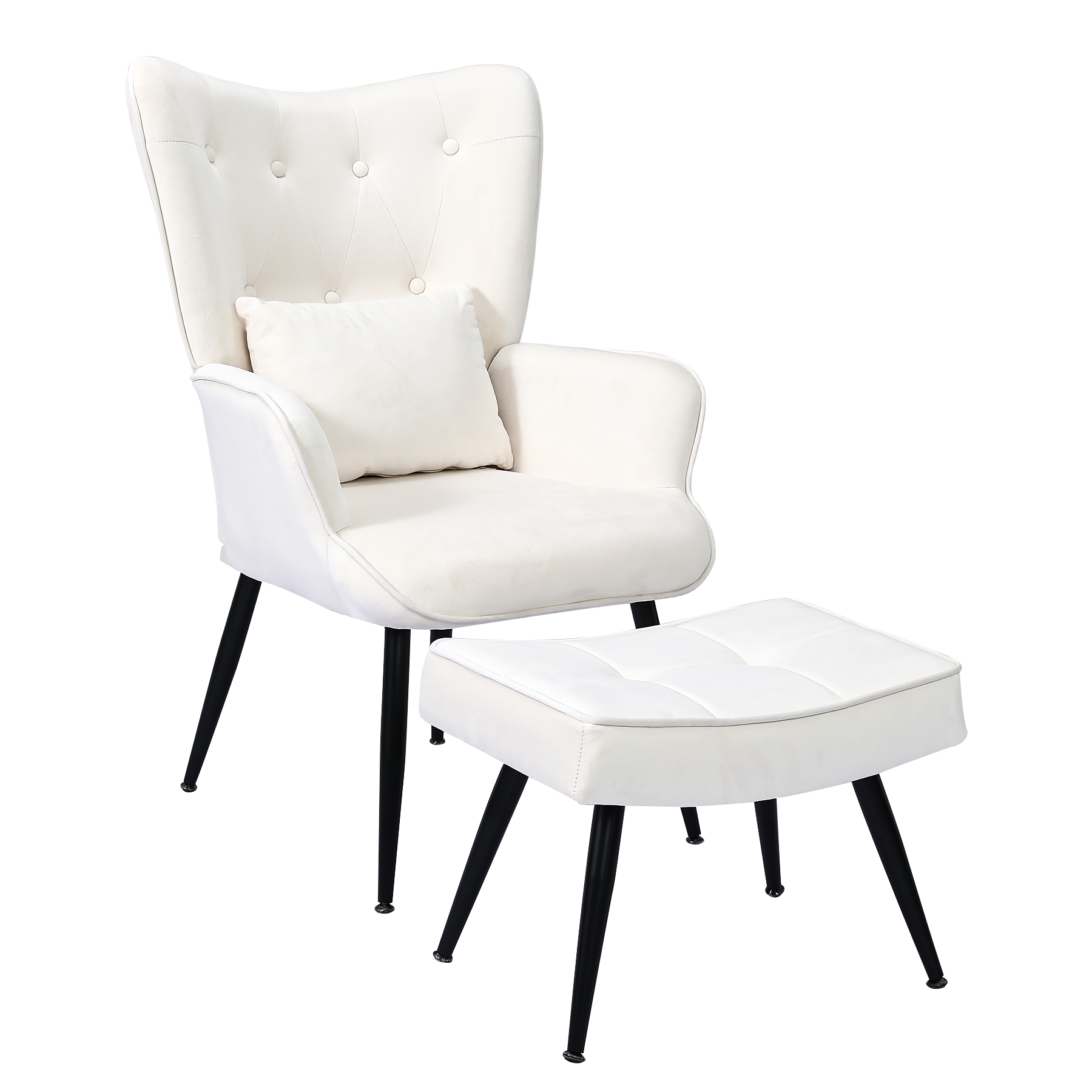 Sessel Ohrensessel mit Samtgeknöpfte Akzentarm-Loungesessel mit vergoldeten Metallbeinen und Lendenrückenlehne, Esszimmerstuhl mit Flügellehne für Wohnzimmer/Schlafzimmer/Büro