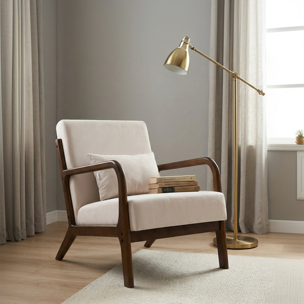HomeMiYN Retro PU Leather Reading Chair with Ergonomic Armrests, 150kg Load Capacity, Medieval Style