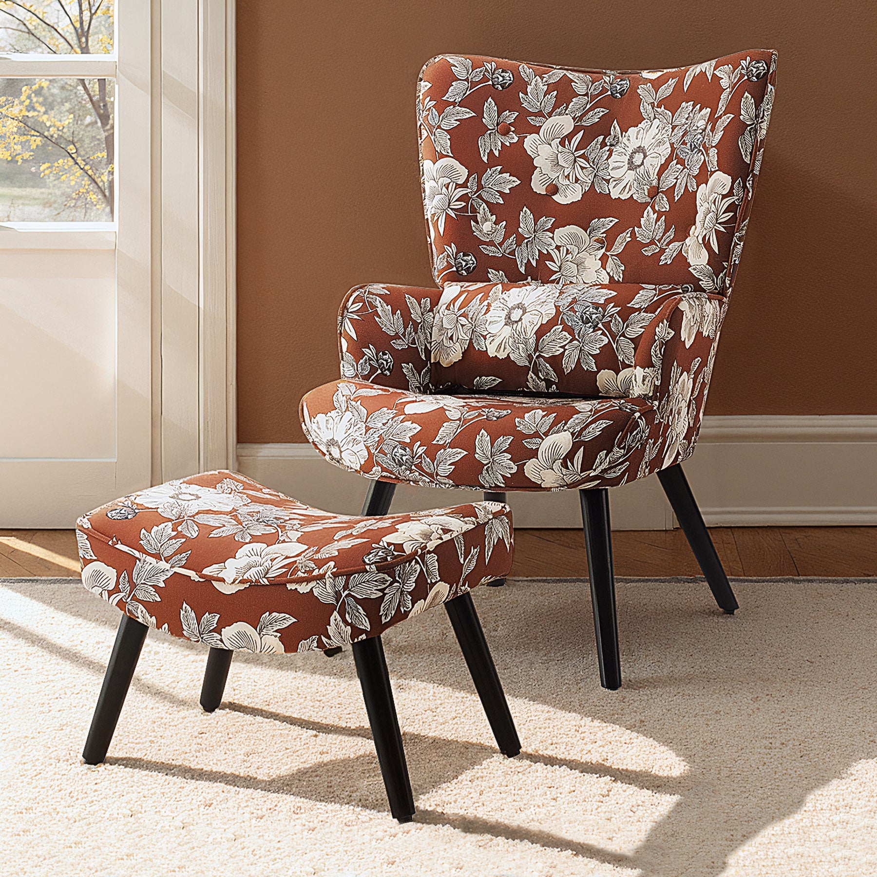 Printed Single Seater Sofa in Faux Linen Fabric