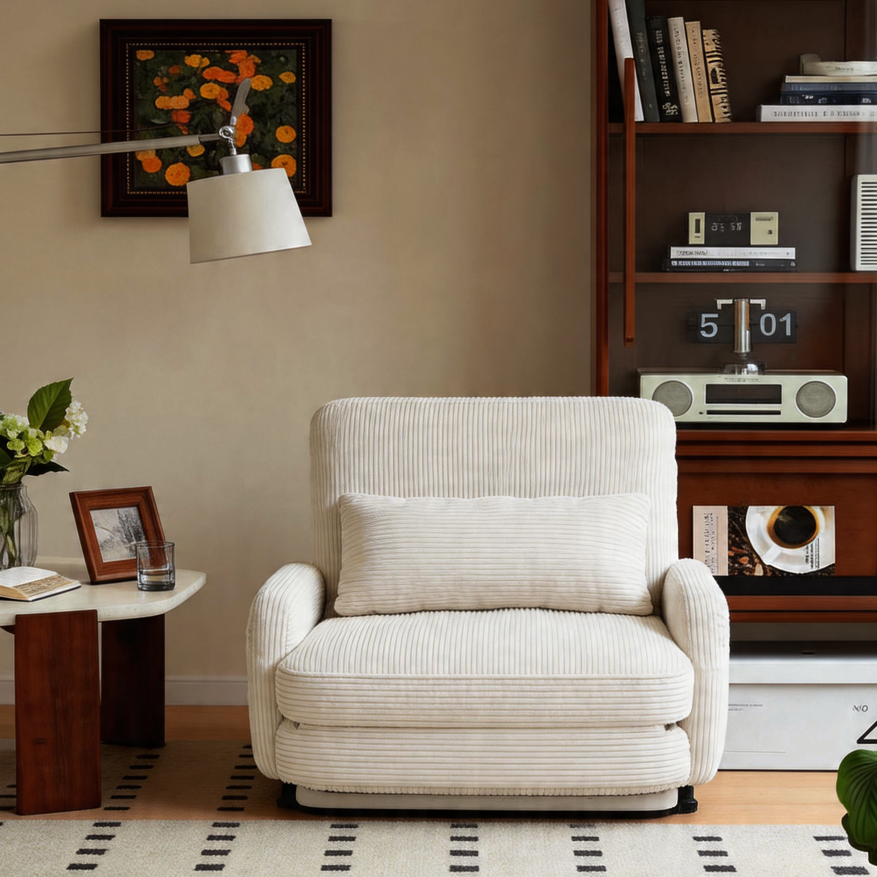 HomeMiYN Folding Sofa Bed in beige color #color_Beige