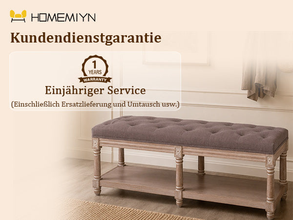 Schuhbank für 2 Personen, Polsterbank mit Schuhablage für 10 Paar Schuhe, Bequeme Sitzbank, Natur-grau,114 * 40 * 49cm,Kaffeebraun