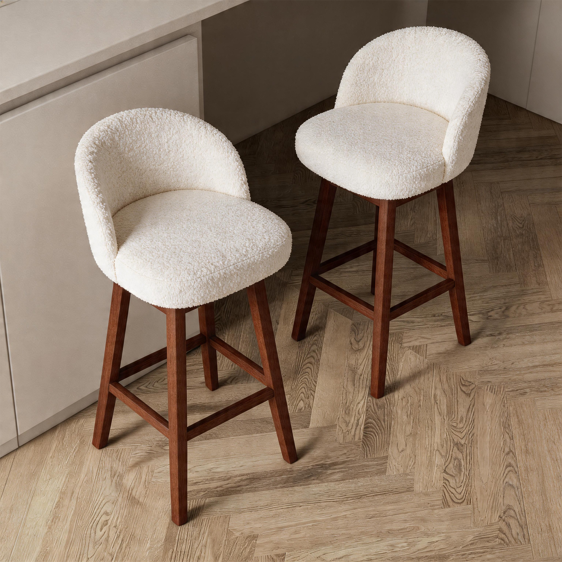 Modern Swivel Bar Stool #base-shape_Square Base #color_Monaco Cream