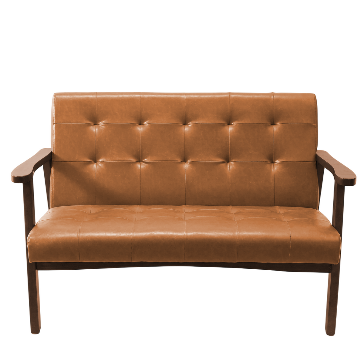 HomeMiYN 2 Seater Faux Leather Sofa with Armrests and Solid Wood Frame