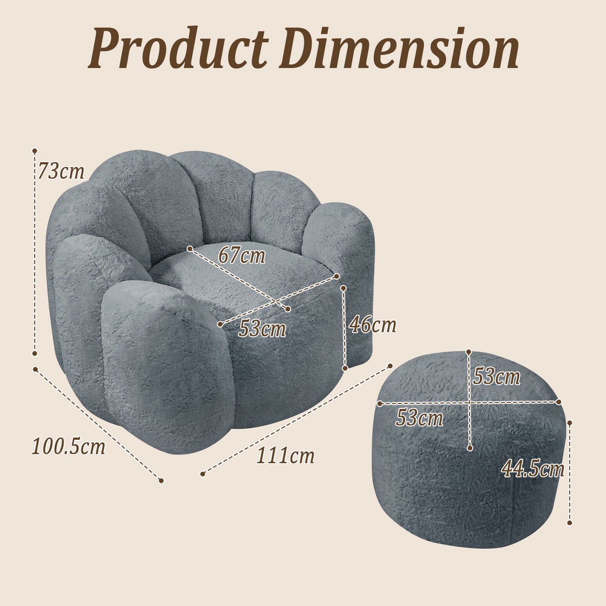 HomeMiYN Plush Bean Bag Chair with Stool for Living Room and Bedroom