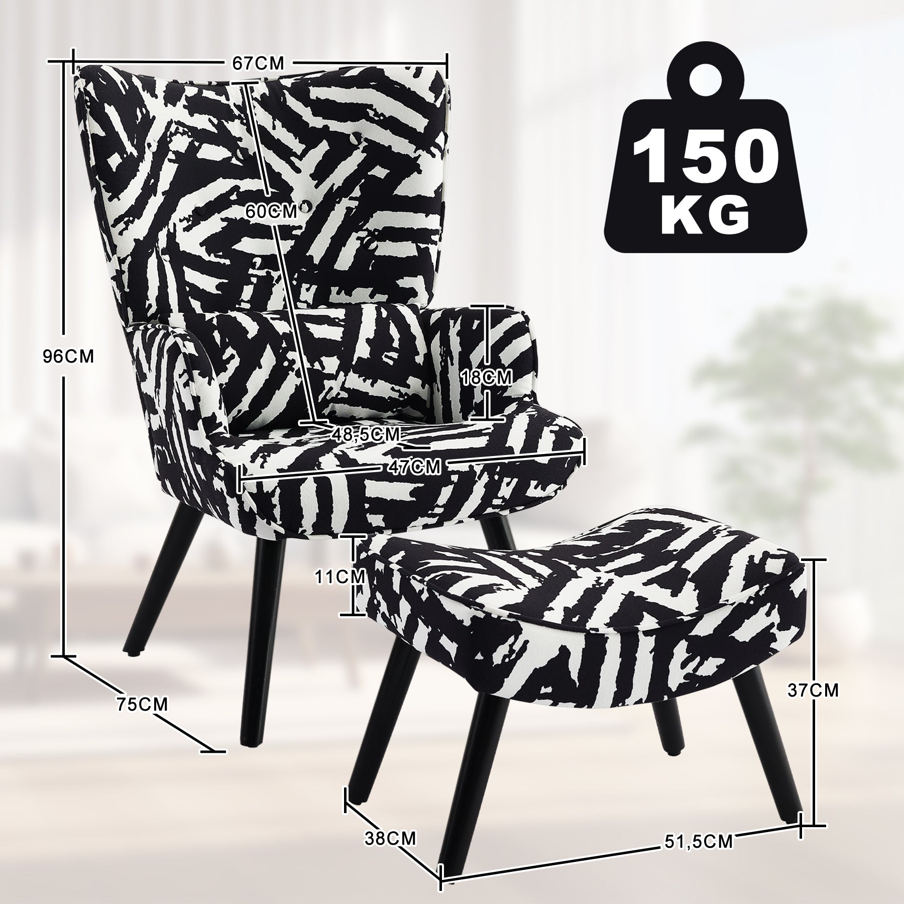 Printed Single Seater Sofa in Faux Linen Fabric