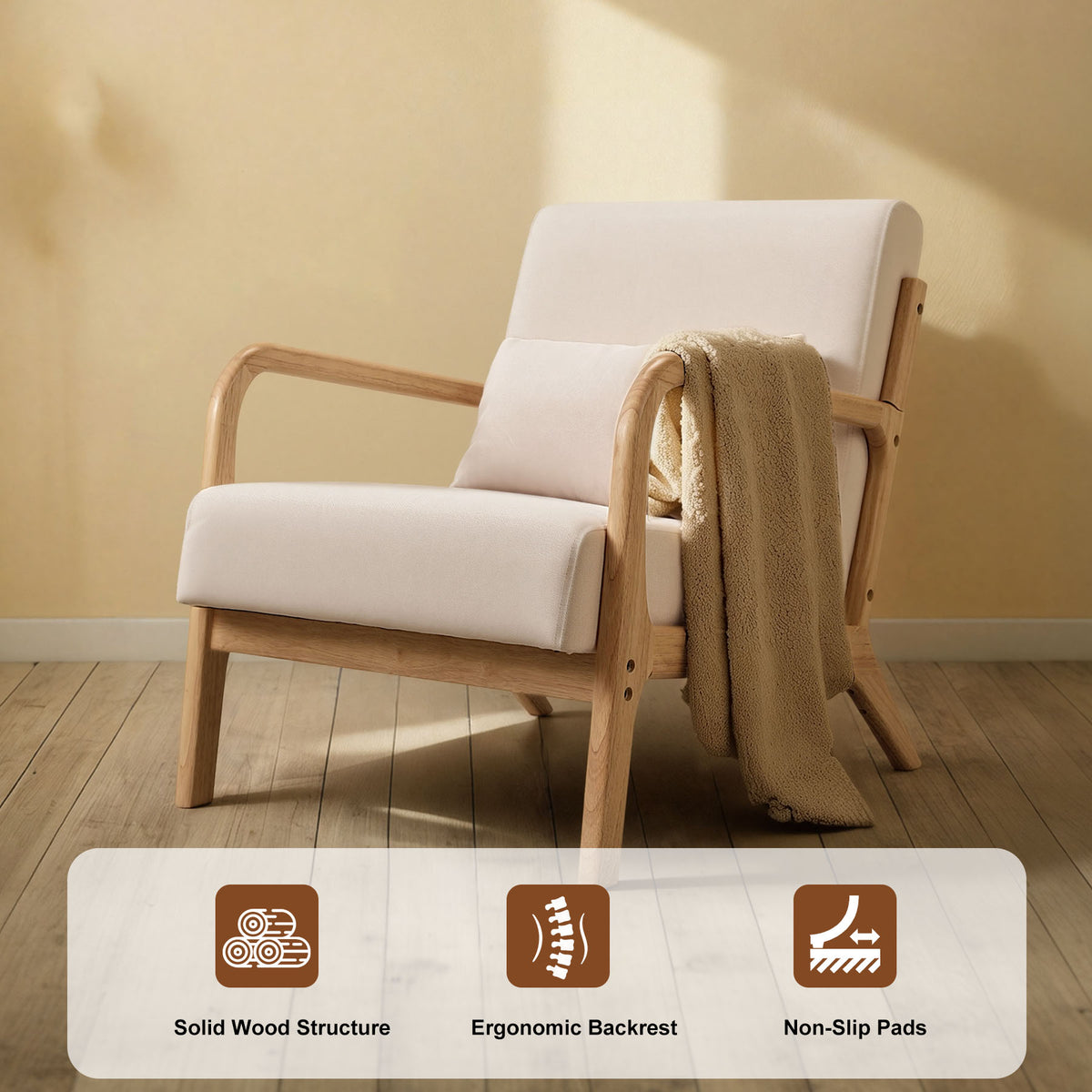 HomeMiYN Retro PU Leather Reading Chair with Ergonomic Armrests, 150kg Load Capacity, Medieval Style