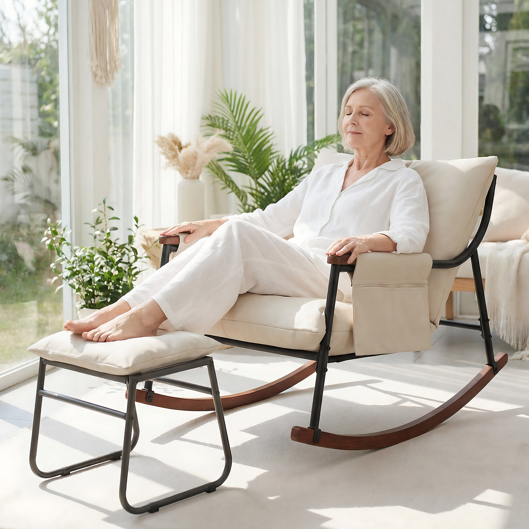 Wooden Armrest with Footstool