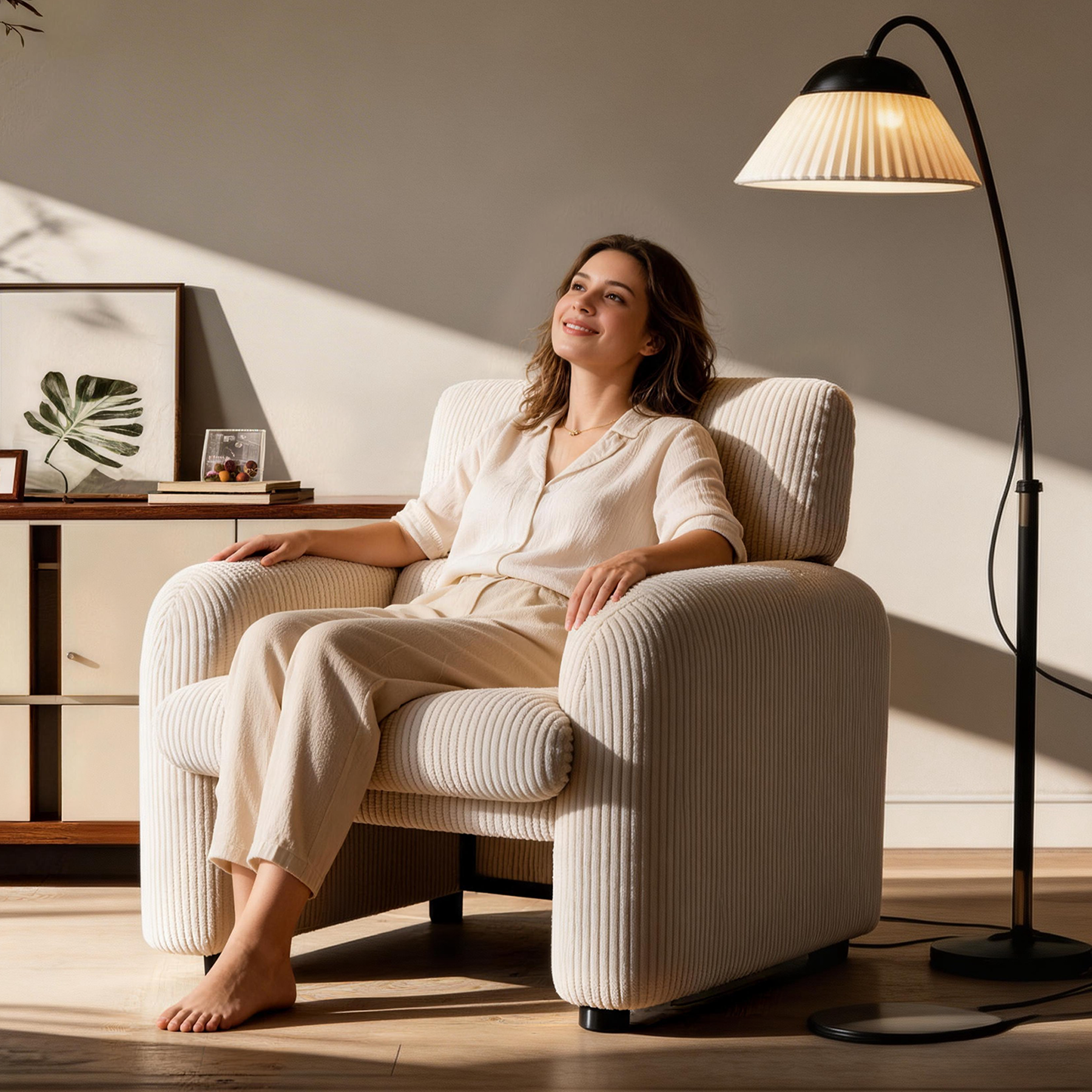 HomeMiYN Accent Chair in beige color #color_Beige
