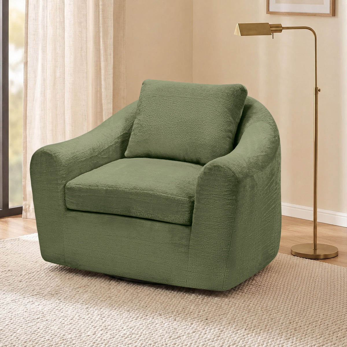HomeMiYN 360° Rotatable Round Swivel Shell Chair, Modern Padded Recliner for Living Room