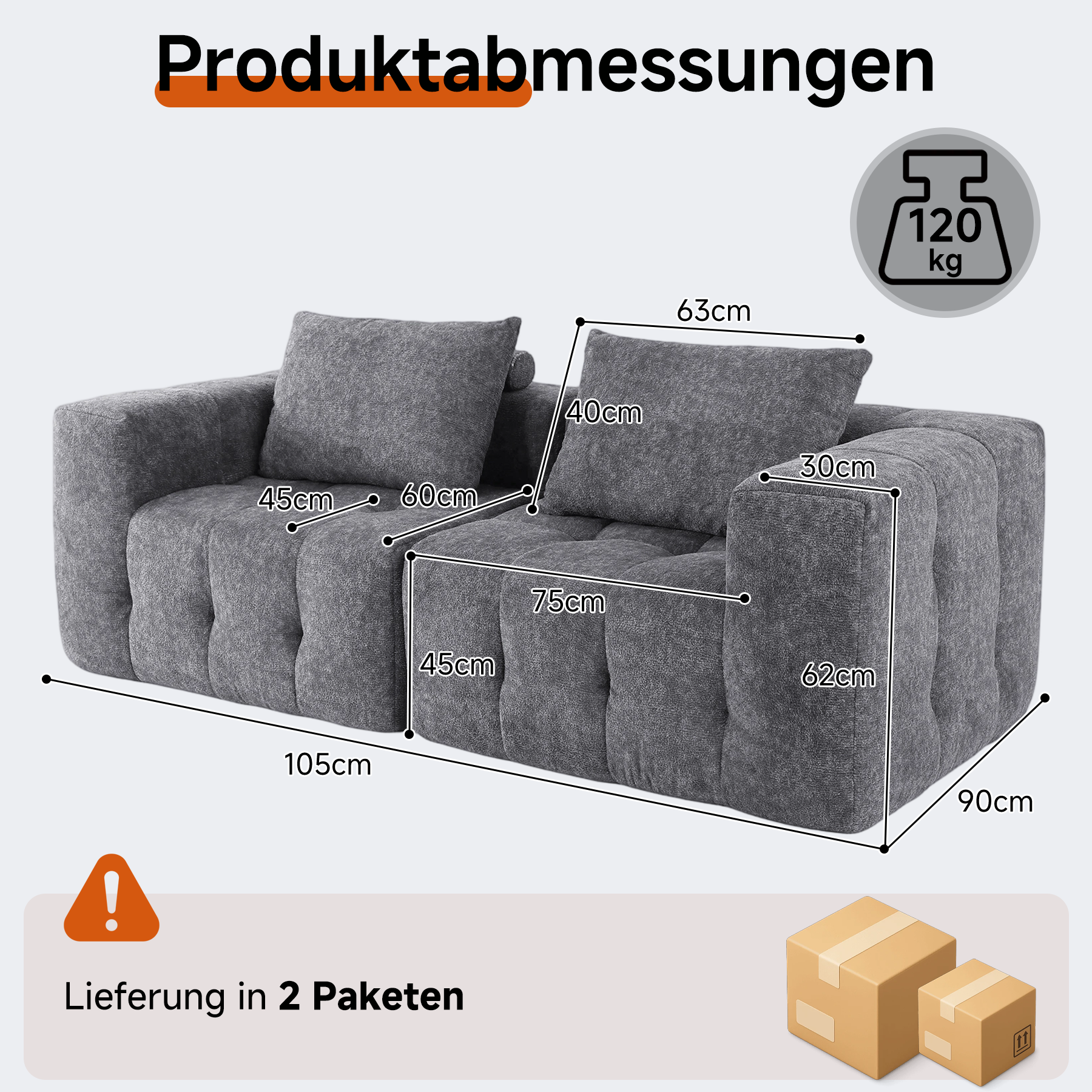 2er Boneless Sofa, Modular Sofa aus Chenille, Ohne Montage | Cloud Couch, Komprimiertes Sofa, hochelastisch, frei kombinierbares Wohnzimmer Sofa bis 240 kg
