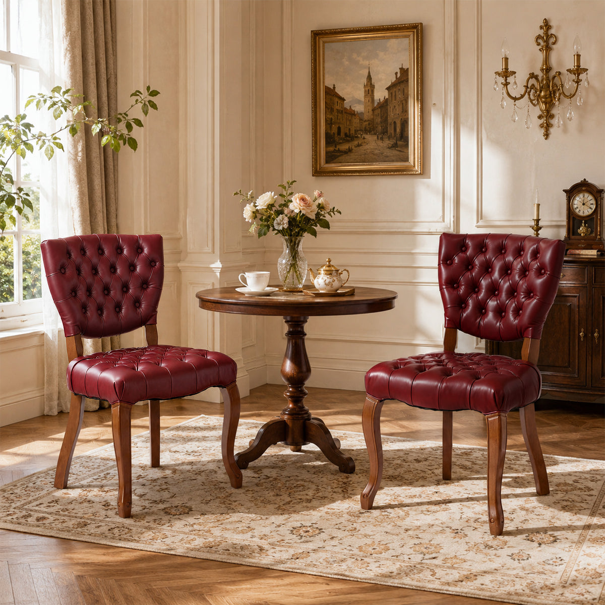 HomeMiYN Set of 2 High Back Dining Chairs Faux Leather