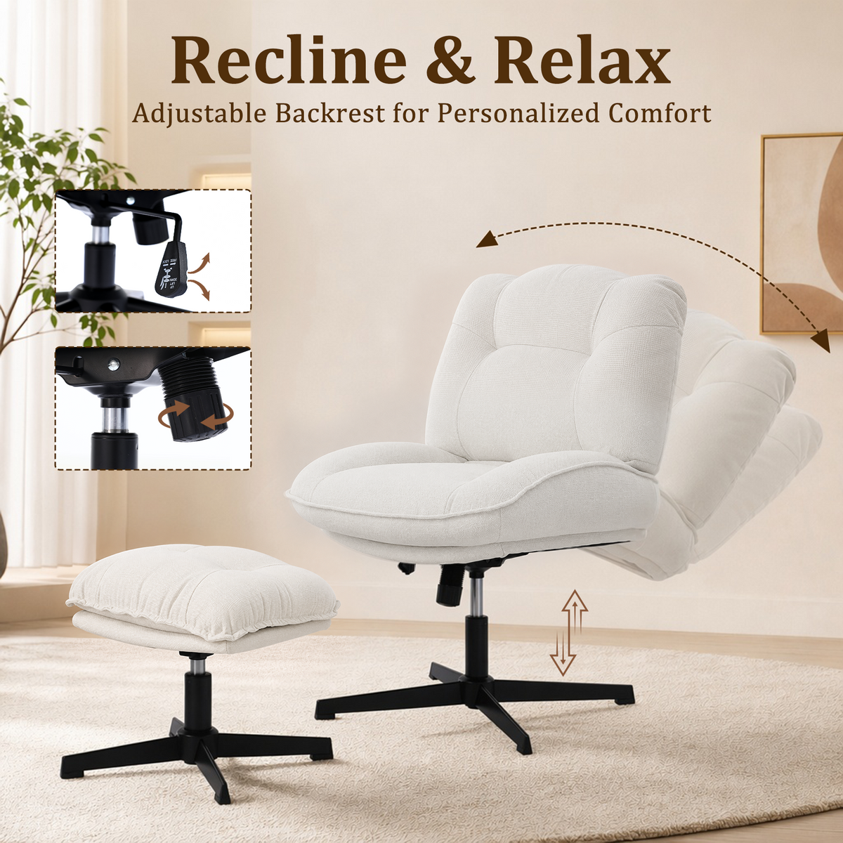 HomeMiYN Ergonomic Armless Office Chair with Adjustable Backrest & Footrest