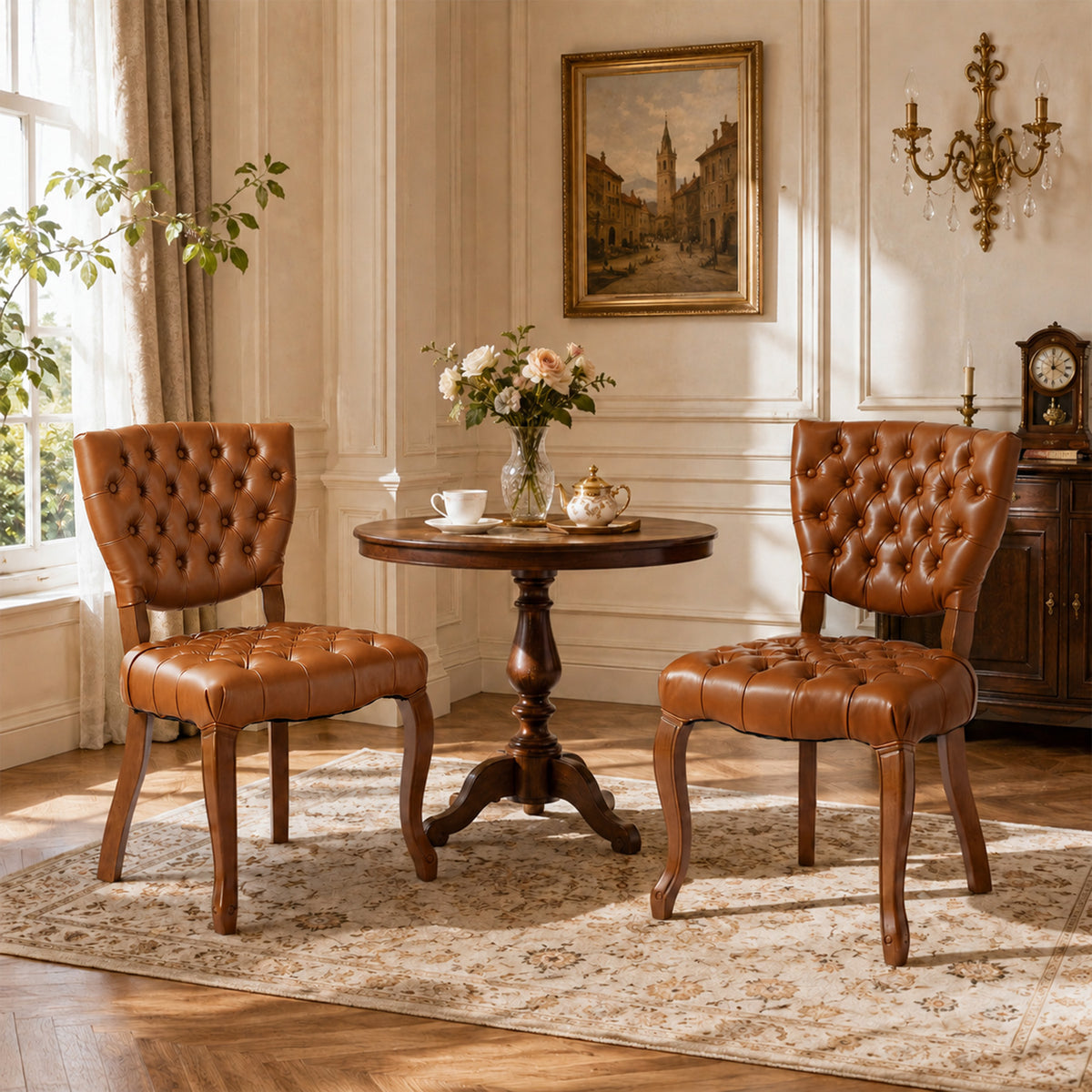 HomeMiYN Set of 2 High Back Dining Chairs Faux Leather