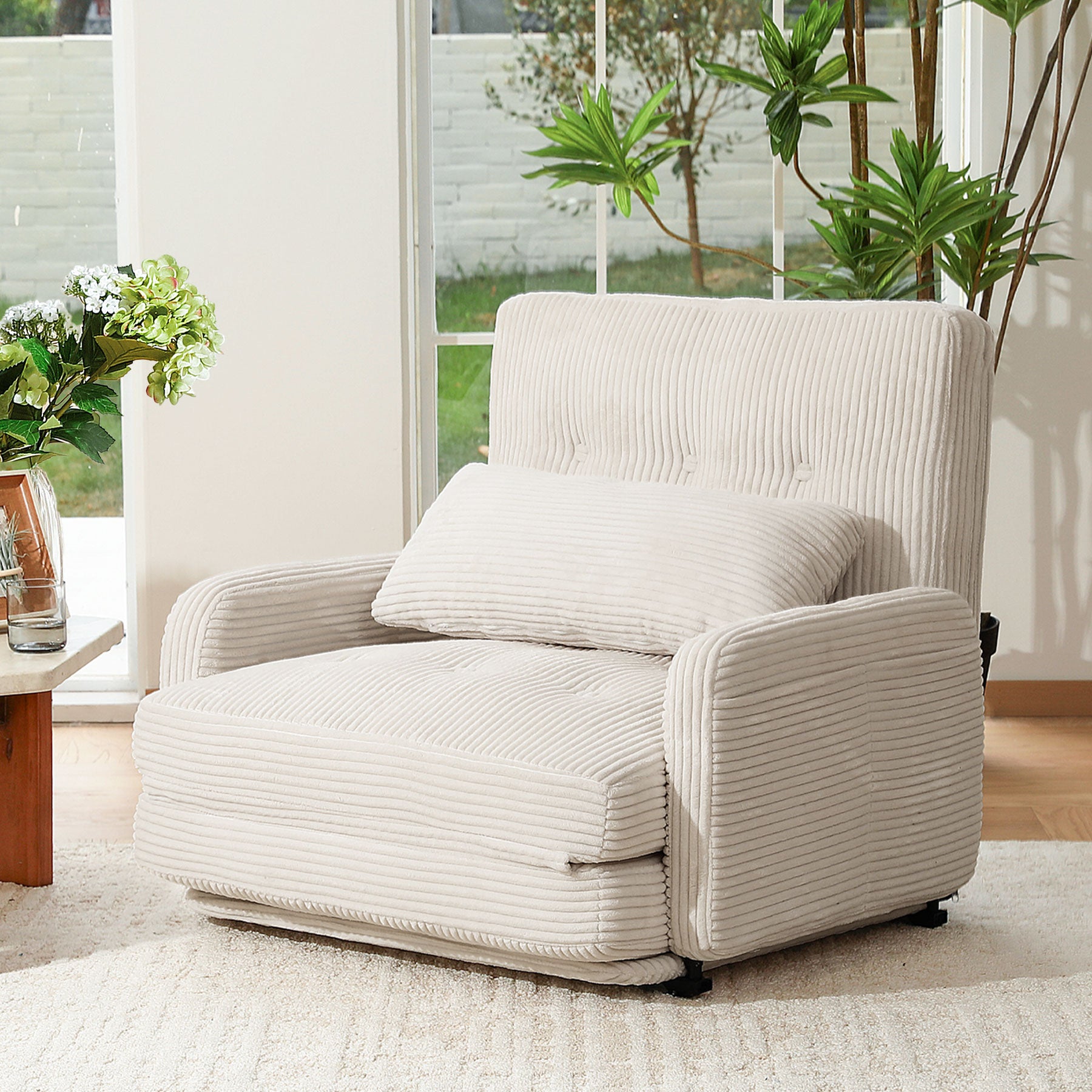 HomeMiYN Folding Sofa Bed in beige color #color_Beige