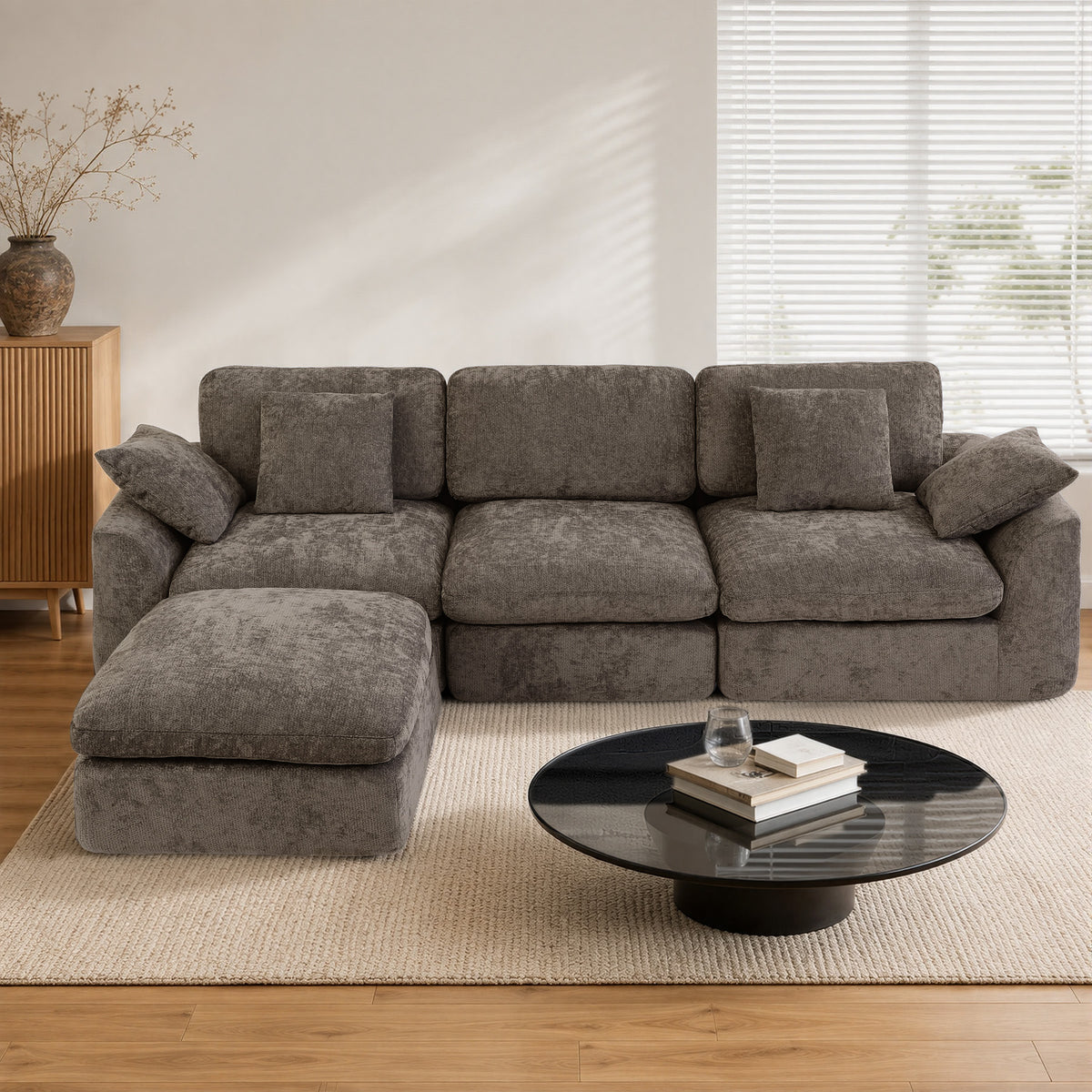 HomeMiYN 281cm 3-Seater L-Shaped Modular Corner Sofa, Chenille Fabric, Non-Vacuum Packaged