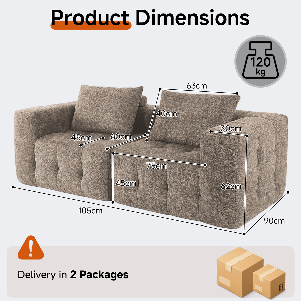 HomeMiYN Pack of 2 Modular Chenille Boneless Sofa No Assembly Required