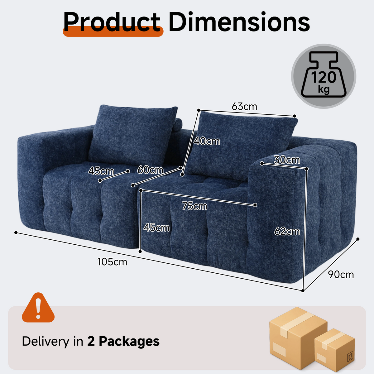 HomeMiYN Pack of 2 Modular Chenille Boneless Sofa No Assembly Required
