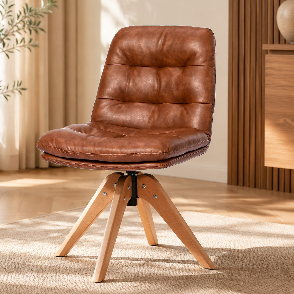 HomeMiYN 360° Swivel Dining Chairs Faux Leather Upholstered
