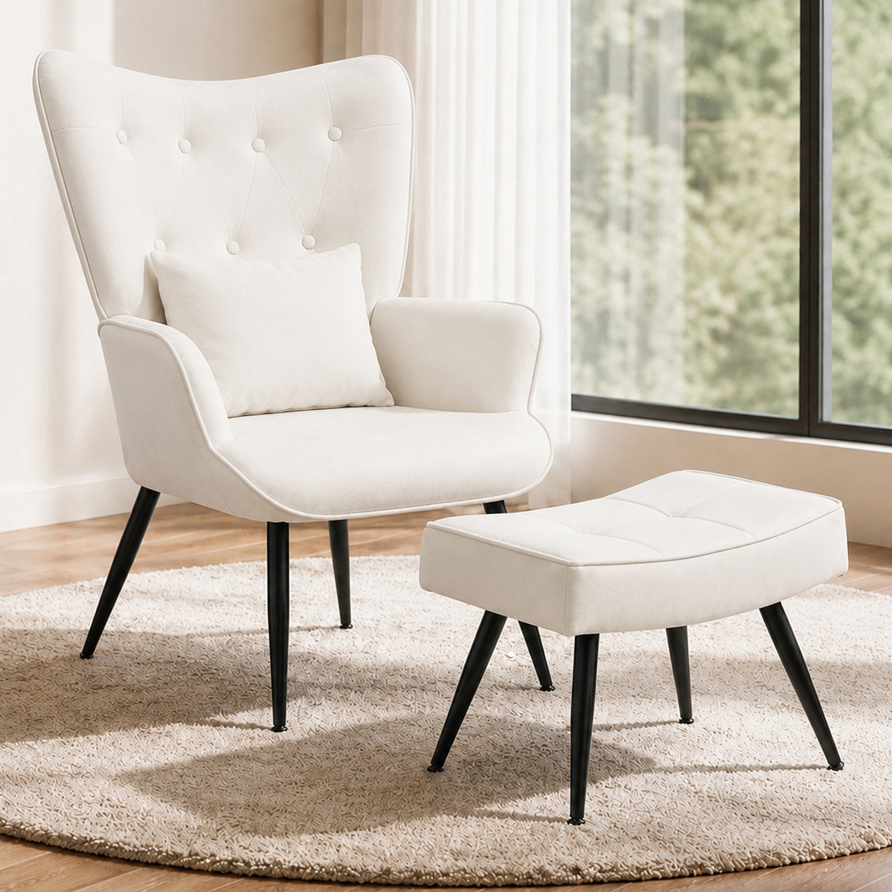 Sessel Ohrensessel mit Samtgeknöpfte Akzentarm-Loungesessel mit vergoldeten Metallbeinen und Lendenrückenlehne, Esszimmerstuhl mit Flügellehne für Wohnzimmer/Schlafzimmer/Büro