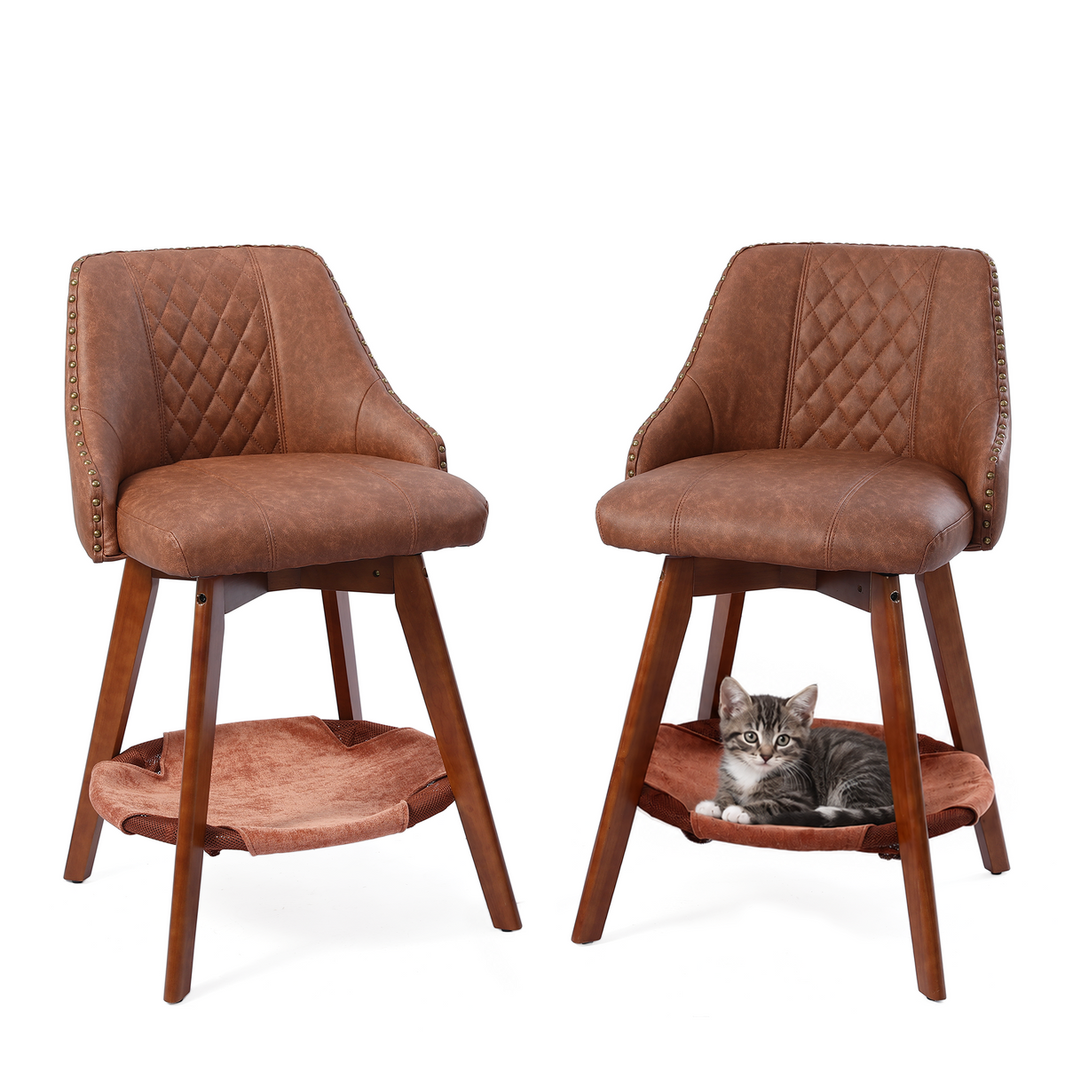 HomeMiYN Set of 2 Wooden Rotatable Padded Bar Stools with Pet Cave