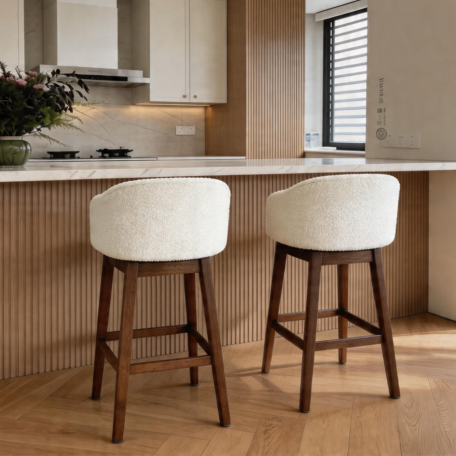 Modern Swivel Bar Stool #base-shape_Square Base #color_Monaco Cream