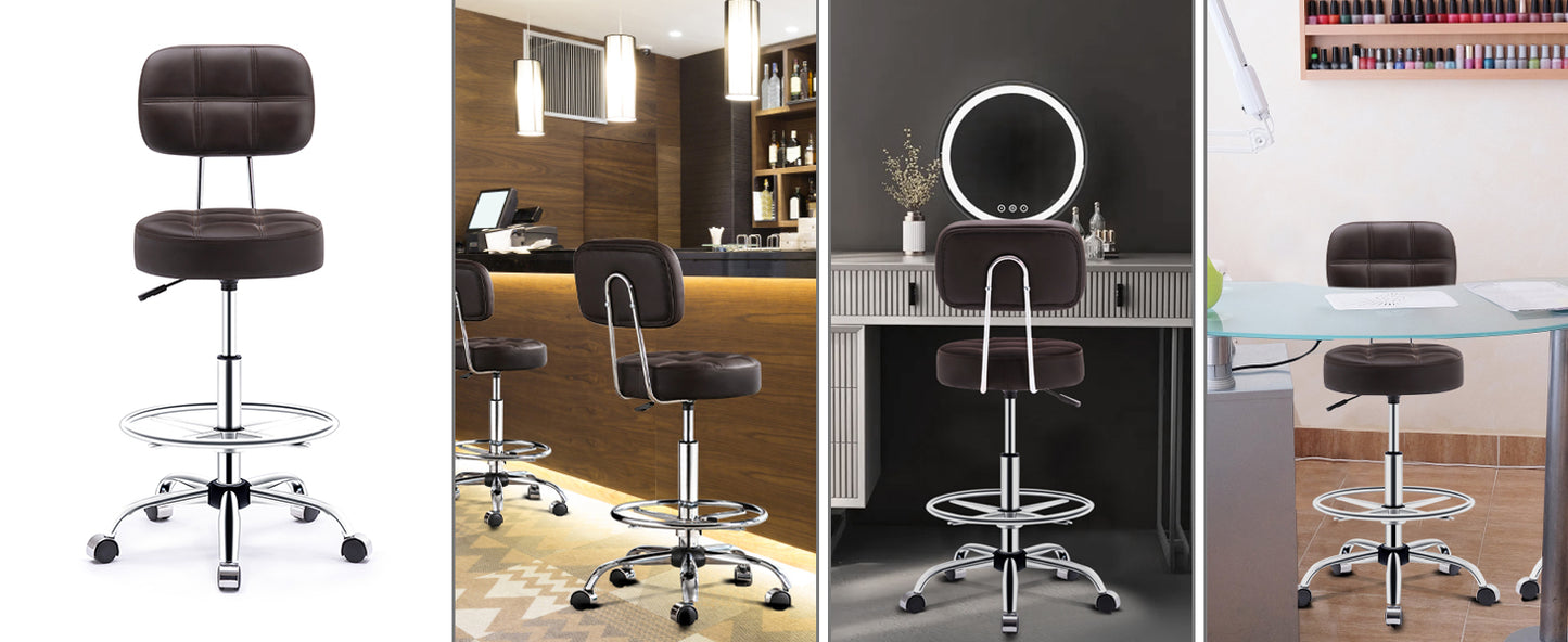 HomeMiYN Swivel Stool Roller Stool Foot Ring Office Stool Height Adjustable Coffee