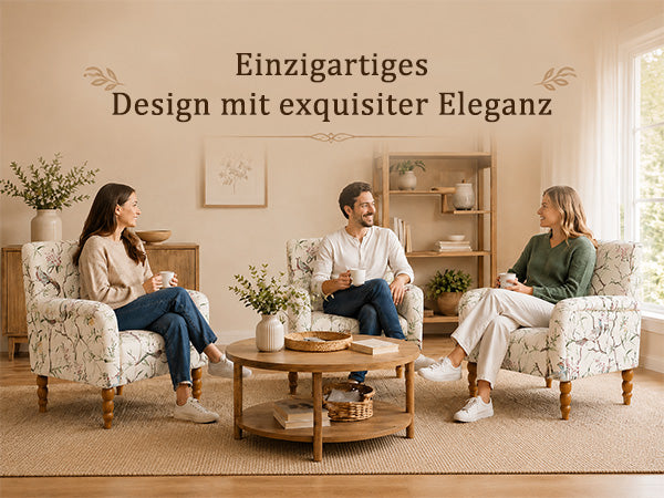 Polstersessel mit Blumenmuster, Vintage Akzentstuhl | Elegantes Blumenmuster, bequeme Polsterung und stabile Holzbeine, ideal für Wohnzimmer, Schlafzimmer und Leseecke.