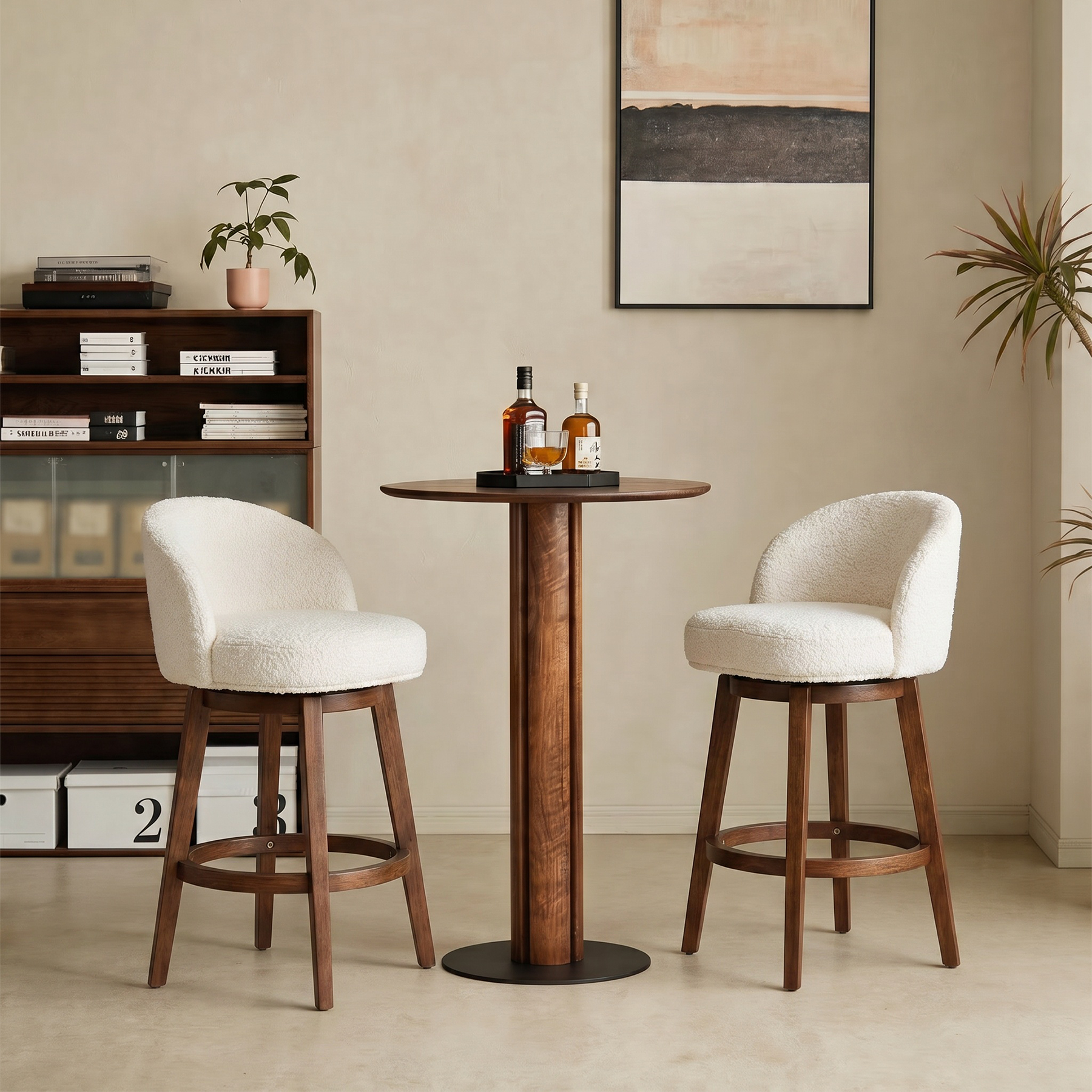 Modern Swivel Bar Stool #base-shape_Round Base #color_Monaco Cream
