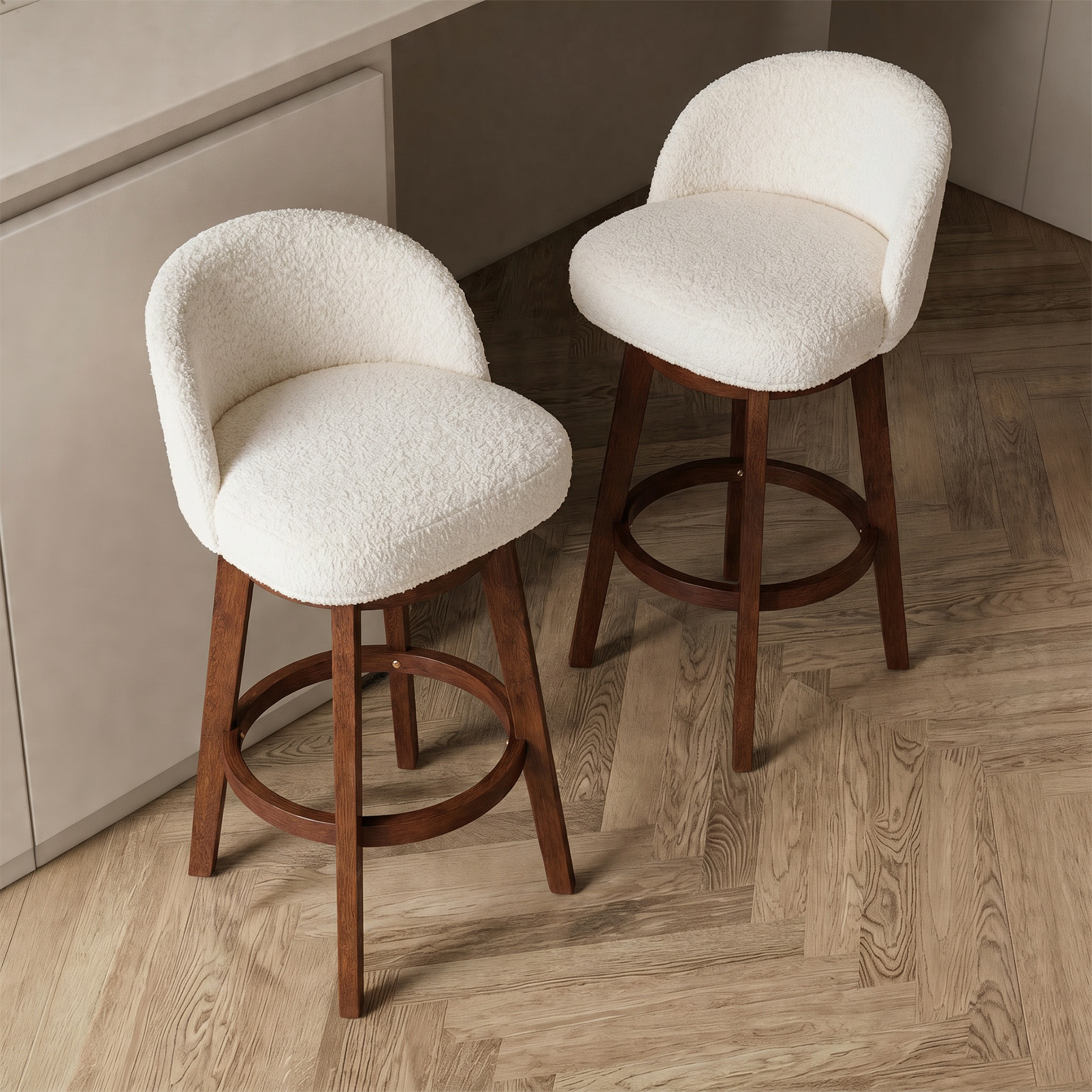 Modern Swivel Bar Stool #base-shape_Round Base #color_Monaco Cream