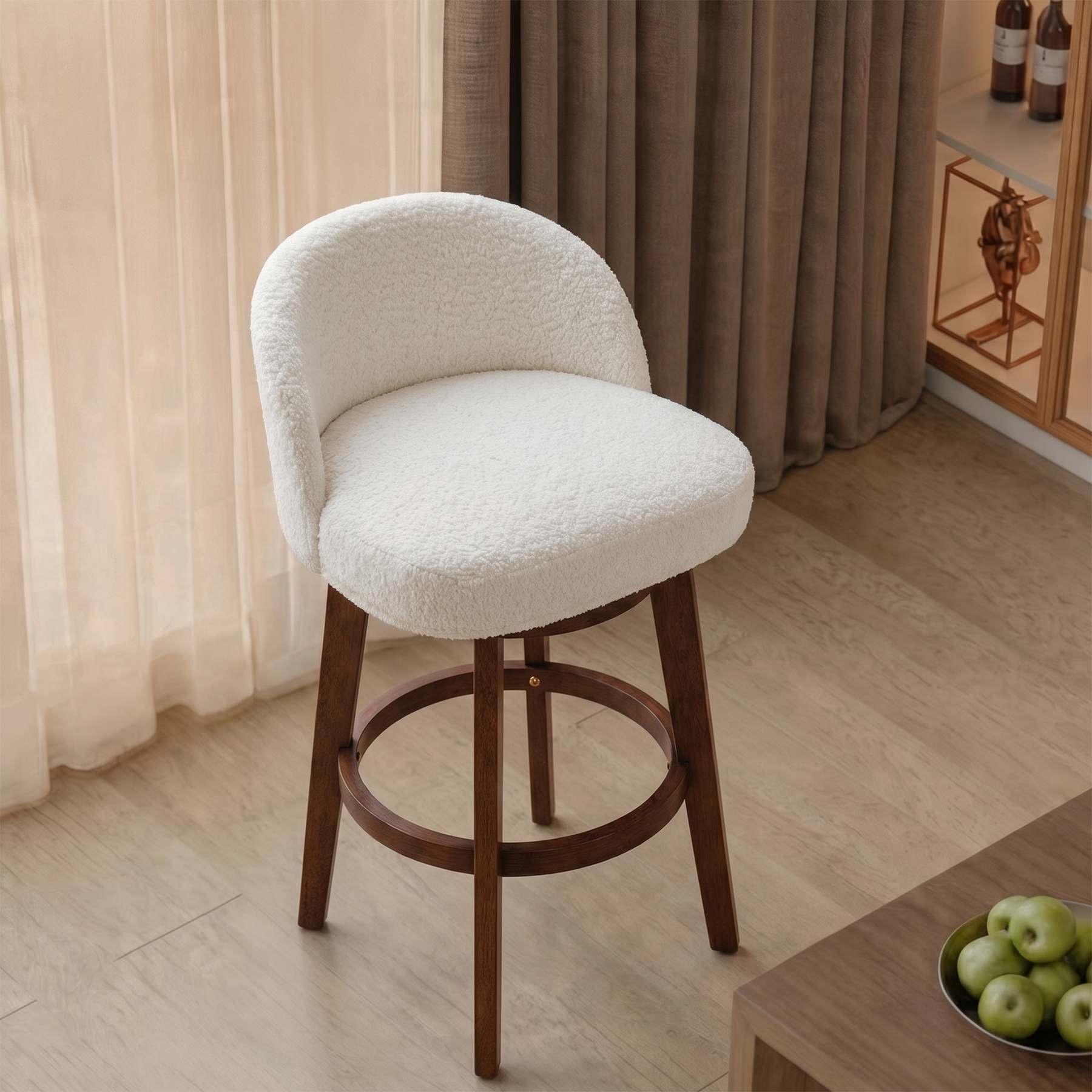 Modern Swivel Bar Stool #base-shape_Round Base #color_Monaco Cream